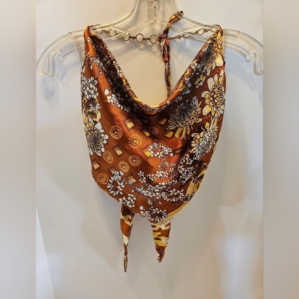 J is for Justify crop top floral pattern copper color baby tee fall cropped top - Picture 10 of 16